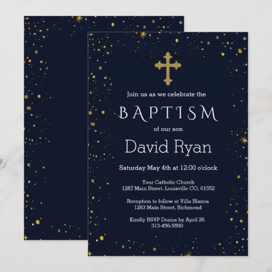 Whimsical Gold Sterrennacht Boy Baptisme Kaart (Voorkant / Achterkant)