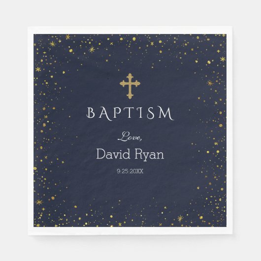 Whimsical Gold Sterrennacht Boy Baptisme Servet (Voorkant)