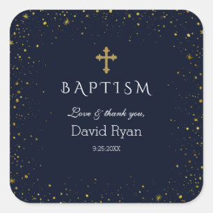 Whimsical Gold Sterrennacht Boy Baptisme Vierkante Sticker