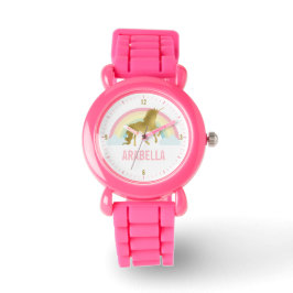 Whimsical Gold Unicorn Girl Horloge