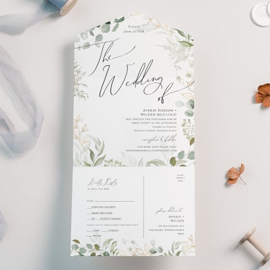 Whimsical Gold Wedding of Seal and Send All In One Uitnodiging