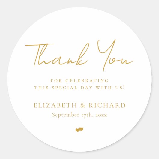 Whimsical Gold White Script Hartelijk dank voor uw Ronde Sticker (Voorkant)
