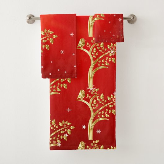 Whimsical Golden Bird Tree of Life Snowflakes Star Bad Handdoek (Insitu)