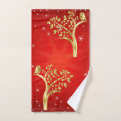 Whimsical Golden Bird Tree of Life Snowflakes Star Bad Handdoek (Handdoek)