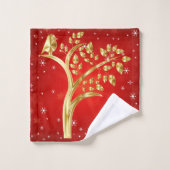 Whimsical Golden Bird Tree of Life Snowflakes Star Bad Handdoek (Wasdoekje)