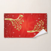 Whimsical Golden Bird Tree of Life Snowflakes Star Bad Handdoek (Handdoek)