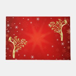 Whimsical Golden Bird Tree of Life Snowflakes Star Deurmat