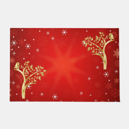 Whimsical Golden Bird Tree of Life Snowflakes Star Deurmat (Voorkant)