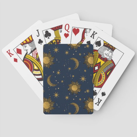 Whimsical Golden Celestial Night Sky Pokerkaarten (Achterkant)