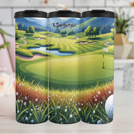 Whimsical Golf Course Landschap Illustratie Thermosbeker
