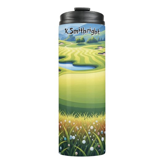Whimsical Golf Course Landschap Illustratie Thermosbeker (Voorkant)