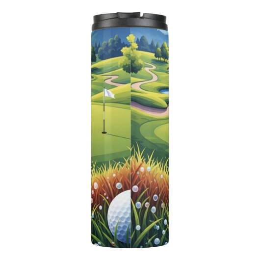 Whimsical Golf Course Landschap Illustratie Thermosbeker (Achterkant)