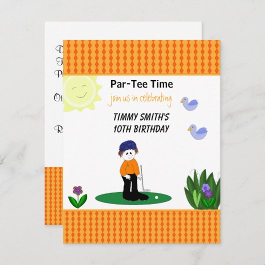 Whimsical Golfing Birthday Party Invitation Kaart (Voorkant / Achterkant)