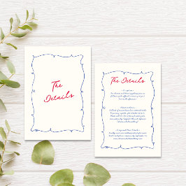 Whimsical golvende rand & script bruiloft details informatiekaartje