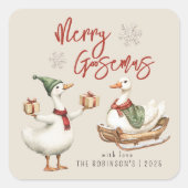 Whimsical Goose Christmas Holiday Gift Vierkante Sticker (Voorkant)