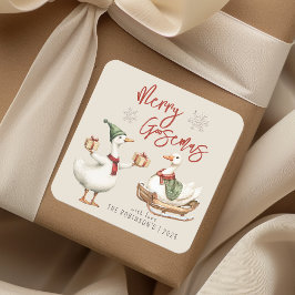 Whimsical Goose Christmas Holiday Gift Vierkante Sticker