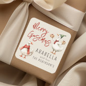 Whimsical Goose Christmas Holiday Gift Vierkante Sticker