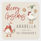Whimsical Goose Christmas Holiday Gift Vierkante Sticker (Voorkant)