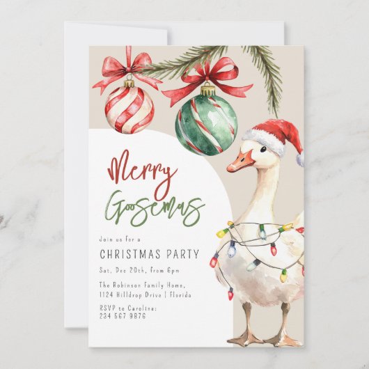 Whimsical Goose Christmas Party Kaart (Voorkant)