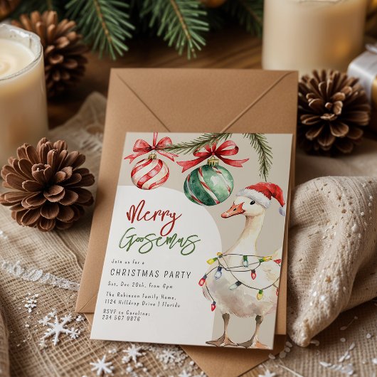 Whimsical Goose Christmas Party Kaart