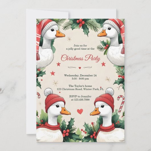 Whimsical Goose Cozy Winter Christmas Party Kaart (Voorkant)