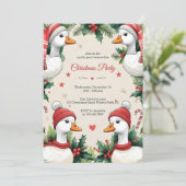 Whimsical Goose Cozy Winter Christmas Party Kaart (Staand voorkant)