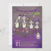 Whimsical Goose Family Mardi Gras Purple Yellow Kaart (Voorkant)