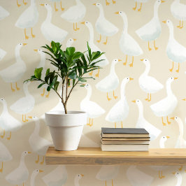 Whimsical Goose Pattern Soft Neutral Style Behang