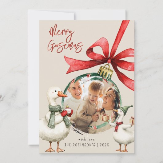 Whimsical Goose Photo Christmas Feestdagenkaart (Voorkant)