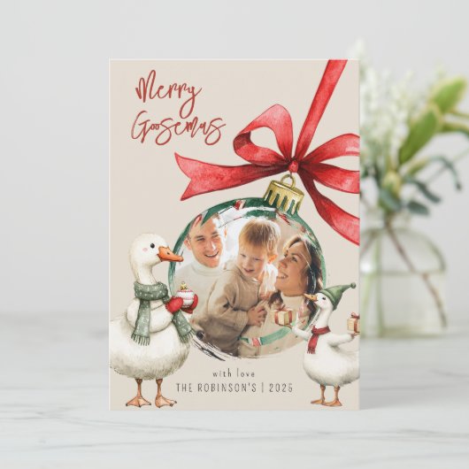 Whimsical Goose Photo Christmas Feestdagenkaart (Staand voorkant)