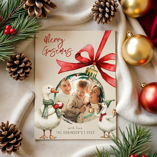 Whimsical Goose Photo Christmas Feestdagenkaart