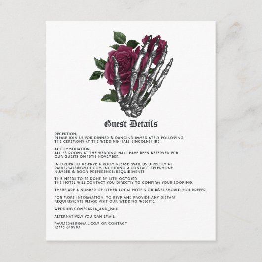 Whimsical Gothic bruiloft Gast Details Informatiekaartje (Voorkant)