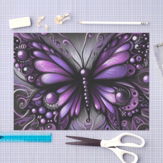 Whimsical Gothic Butterfly Paarse Decoupage Tissuepapier (Craft)