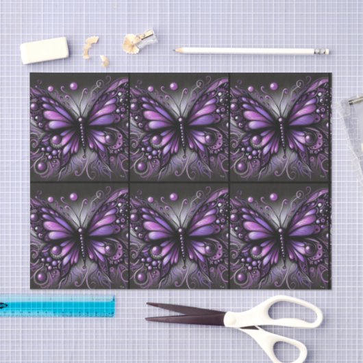 Whimsical Gothic Butterfly Paarse Decoupage Tissuepapier (Craft)
