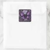 Whimsical Gothic Butterfly Paarse gepersonaliseerd Vierkante Sticker (Tas)