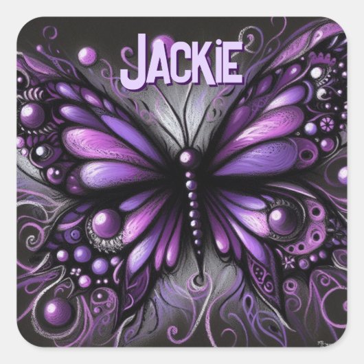 Whimsical Gothic Butterfly Paarse gepersonaliseerd Vierkante Sticker (Voorkant)