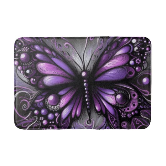 Whimsical Gothic Butterfly Paarse Zwart Kleurrijk Badmat (Voorkant)