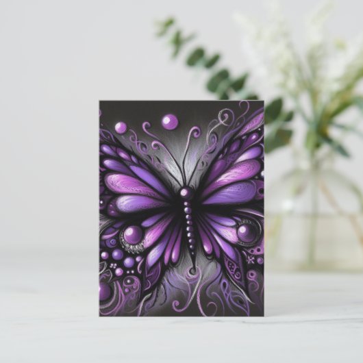 Whimsical Gothic Butterfly Paarse Zwart Kleurrijk Briefkaart (Staand voorkant)