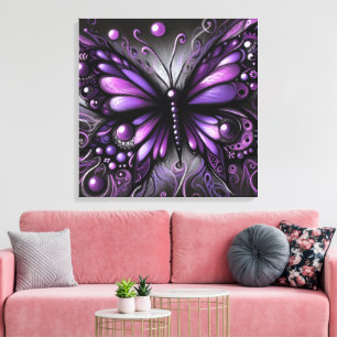 Whimsical Gothic Butterfly Paarse Zwart Kleurrijk Canvas Afdruk