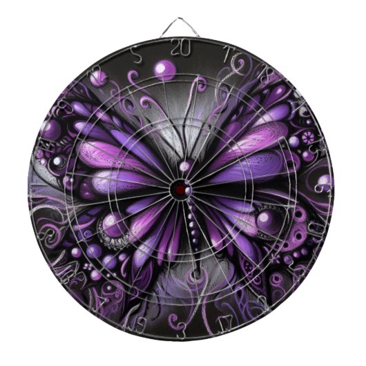 Whimsical Gothic Butterfly Paarse Zwart Kleurrijk Dartbord (Voorkant)