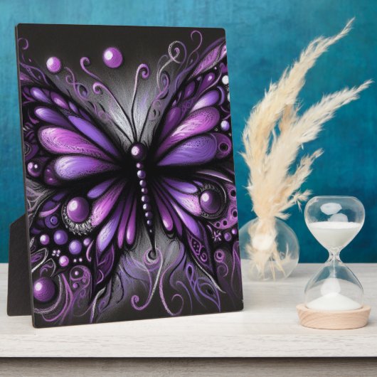 Whimsical Gothic Butterfly Paarse Zwart Kleurrijk Fotoplaat (Zijkant)