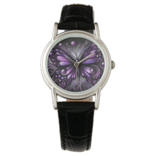 Whimsical Gothic Butterfly Paarse Zwart Kleurrijk Horloge