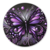 Whimsical Gothic Butterfly Paarse Zwart Kleurrijk Keramische Knop (Voorkant)