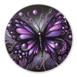 Whimsical Gothic Butterfly Paarse Zwart Kleurrijk Keramische Knop