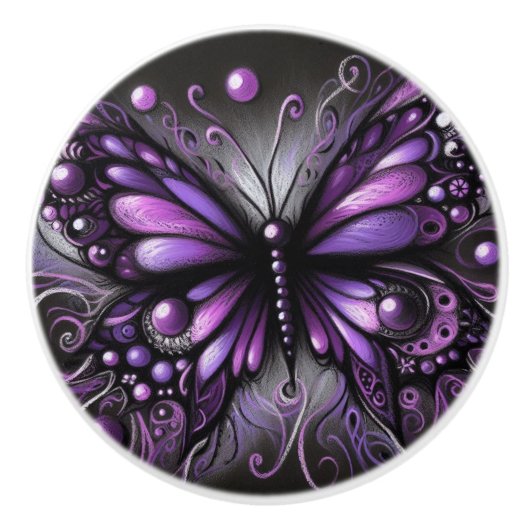 Whimsical Gothic Butterfly Paarse Zwart Kleurrijk Keramische Knop (Voorkant)