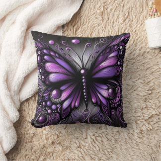 Whimsical Gothic Butterfly Paarse Zwart Kleurrijk Kussen