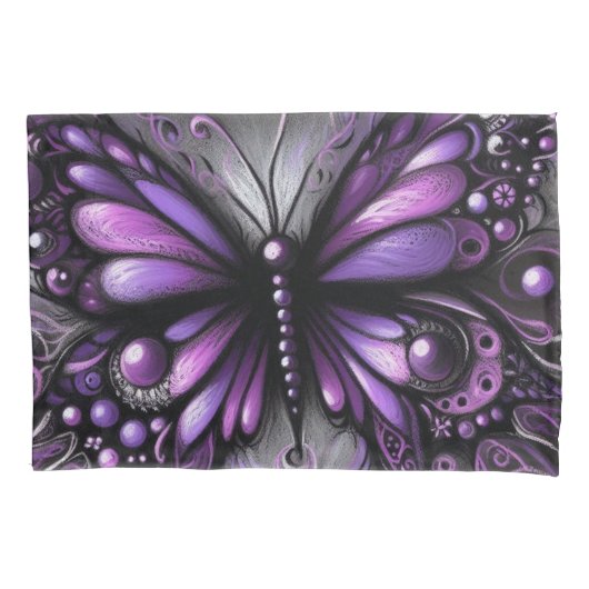 Whimsical Gothic Butterfly Paarse Zwart Kleurrijk Kussensloop (Voorkant)