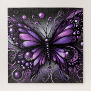 Whimsical Gothic Butterfly Paarse Zwart Kleurrijk Legpuzzel