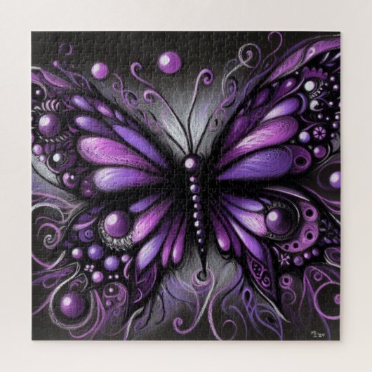 Whimsical Gothic Butterfly Paarse Zwart Kleurrijk Legpuzzel (Verticaal)