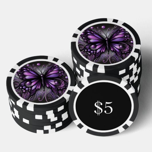 Whimsical Gothic Butterfly Paarse Zwart Kleurrijk Poker Chips (Opstapeling)